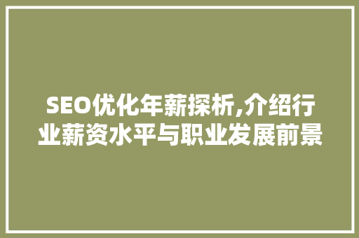 SEO优化年薪探析,介绍行业薪资水平与职业发展前景 SEO优化年薪探析,介绍行业薪资水平与职业发展前景