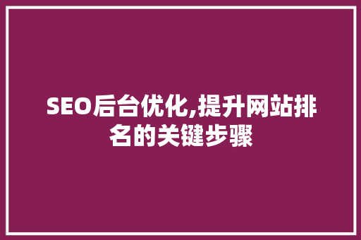 SEO后台优化,提升网站排名的关键步骤