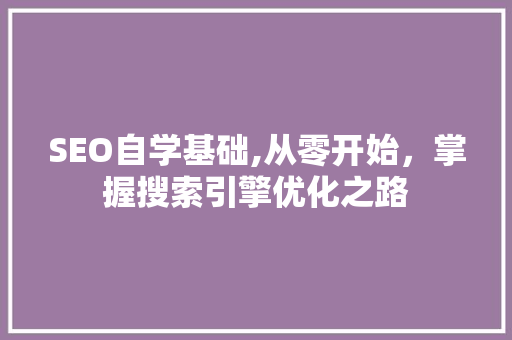 SEO自学基础,从零开始，掌握搜索引擎优化之路