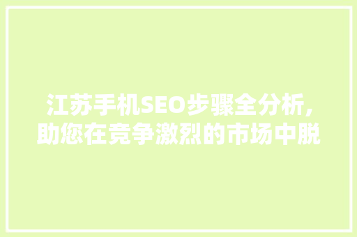 江苏手机SEO步骤全分析,助您在竞争激烈的市场中脱颖而出