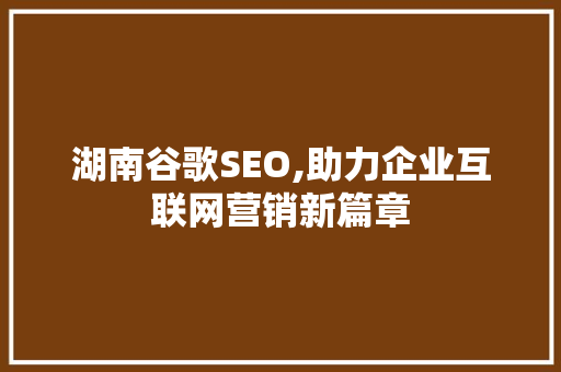 湖南谷歌SEO,助力企业互联网营销新篇章