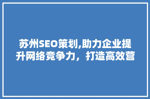 苏州SEO策划,助力企业提升网络竞争力，打造高效营销步骤
