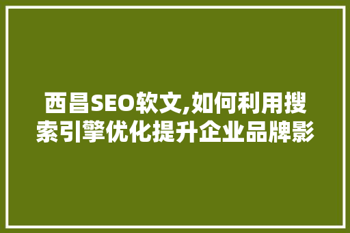 西昌SEO软文,如何利用搜索引擎优化提升企业品牌影响力