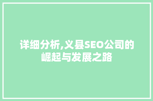 详细分析,义县SEO公司的崛起与发展之路 详细分析,义县SEO公司的崛起与发展之路