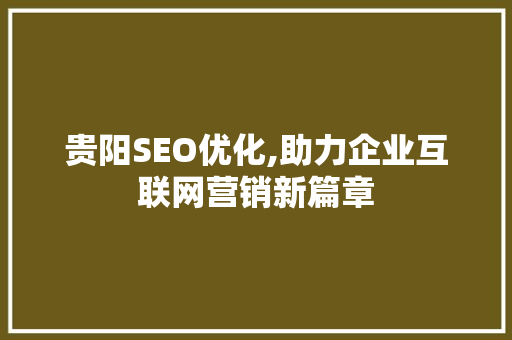 贵阳SEO优化,助力企业互联网营销新篇章