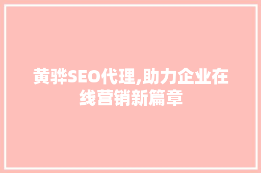 黄骅SEO代理,助力企业在线营销新篇章 编程语言