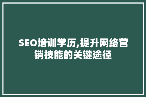 SEO培训学历,提升网络营销技能的关键途径 电脑基础