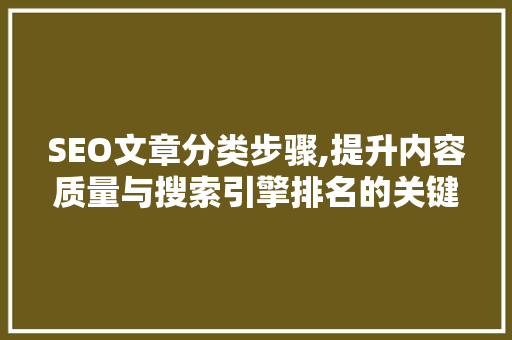 SEO文章分类步骤,提升内容质量与搜索引擎排名的关键路径
