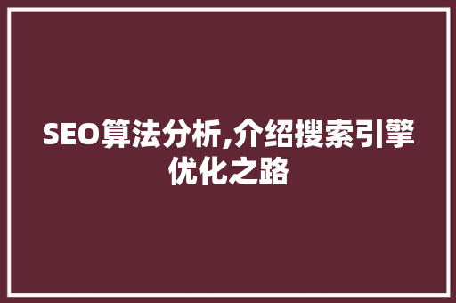 SEO算法分析,介绍搜索引擎优化之路