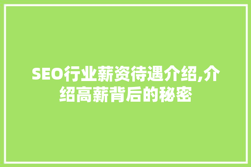 SEO行业薪资待遇介绍,介绍高薪背后的秘密