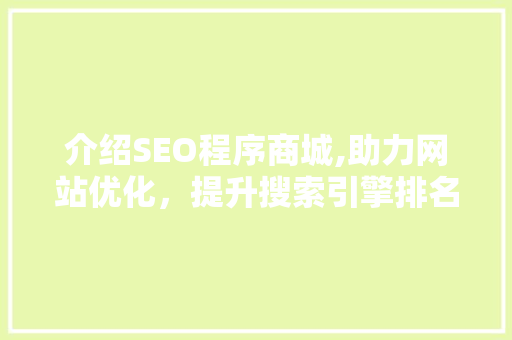 介绍SEO程序商城,助力网站优化，提升搜索引擎排名