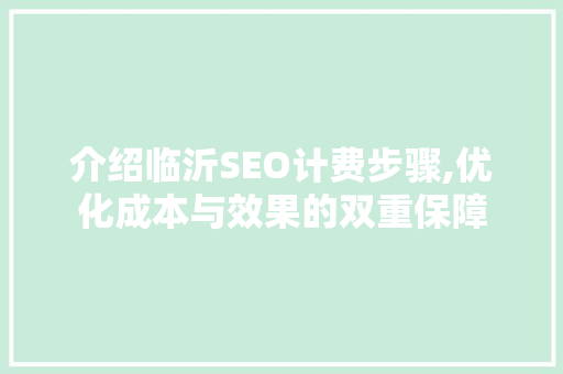 介绍临沂SEO计费步骤,优化成本与效果的双重保障