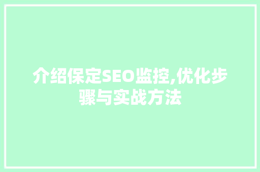 介绍保定SEO监控,优化步骤与实战方法
