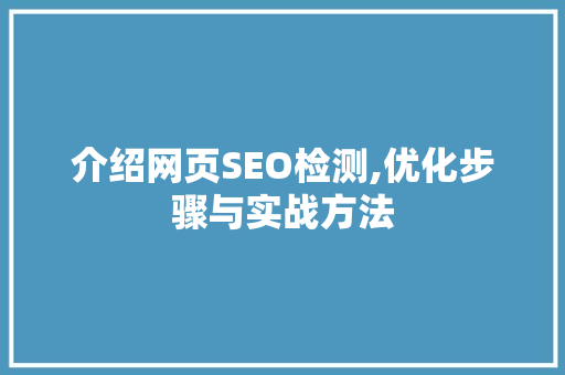 介绍网页SEO检测,优化步骤与实战方法