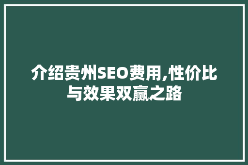 介绍贵州SEO费用,性价比与效果双赢之路