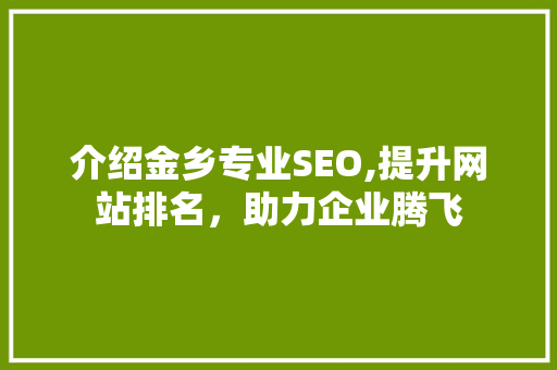 介绍金乡专业SEO,提升网站排名，助力企业腾飞
