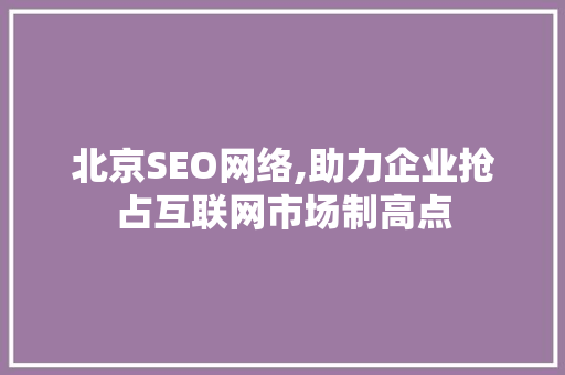 北京SEO网络,助力企业抢占互联网市场制高点