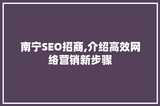 南宁SEO招商,介绍高效网络营销新步骤