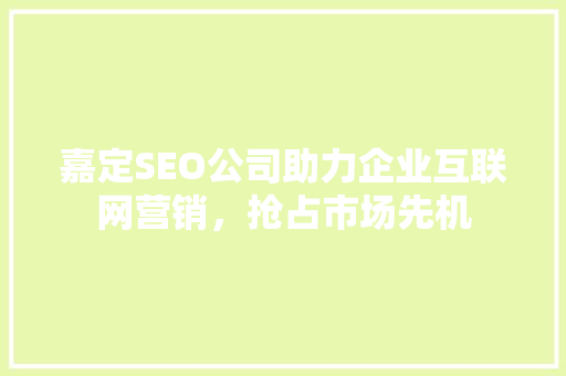 嘉定SEO公司助力企业互联网营销，抢占市场先机