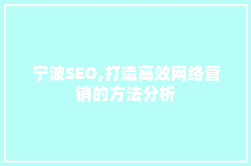 宁波SEO,打造高效网络营销的方法分析
