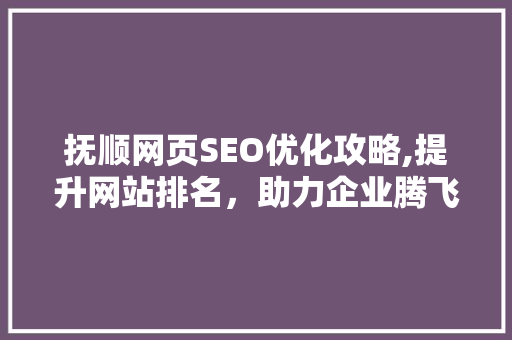 抚顺网页SEO优化攻略,提升网站排名，助力企业腾飞
