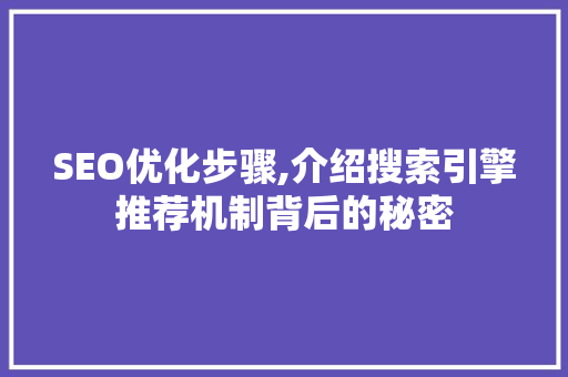 SEO优化步骤,介绍搜索引擎推荐机制背后的秘密