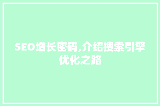 SEO增长密码,介绍搜索引擎优化之路