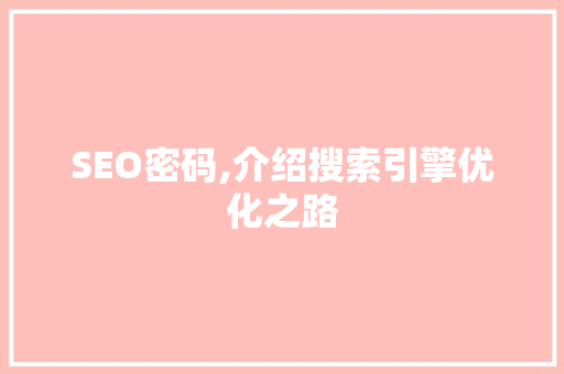 SEO密码,介绍搜索引擎优化之路 SEO密码,介绍搜索引擎优化之路