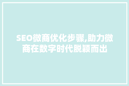 SEO微商优化步骤,助力微商在数字时代脱颖而出