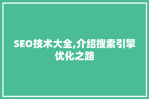 SEO技术大全,介绍搜索引擎优化之路