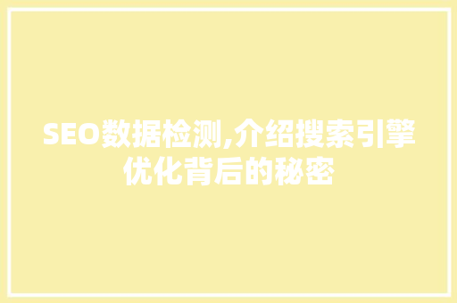 SEO数据检测,介绍搜索引擎优化背后的秘密