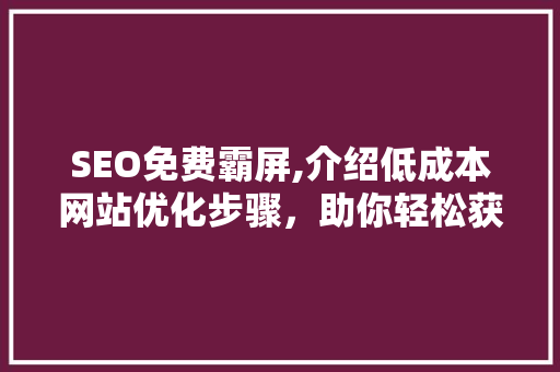 SEO免费霸屏,介绍低成本网站优化步骤，助你轻松获得海量流量