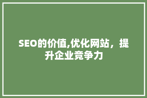 SEO的价值,优化网站，提升企业竞争力