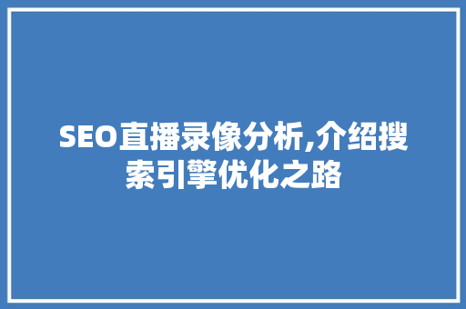 SEO直播录像分析,介绍搜索引擎优化之路