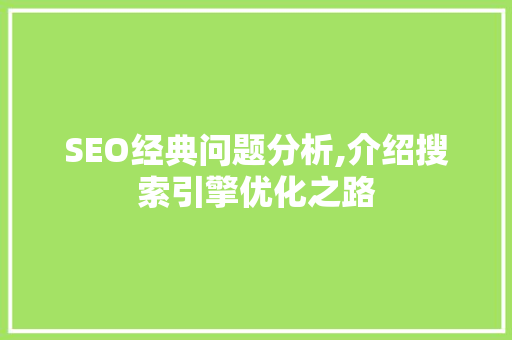 SEO经典问题分析,介绍搜索引擎优化之路