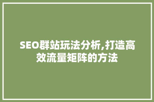SEO群站玩法分析,打造高效流量矩阵的方法 操作系统 SEO群站玩法分析,打造高效流量矩阵的方法 操作系统