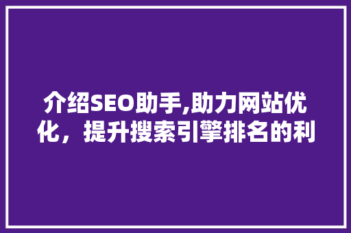 介绍SEO助手,助力网站优化，提升搜索引擎排名的利器