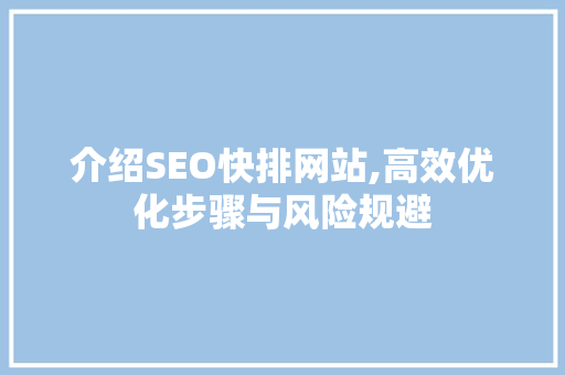 介绍SEO快排网站,高效优化步骤与风险规避