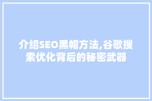 介绍SEO黑帽方法,谷歌搜索优化背后的秘密武器