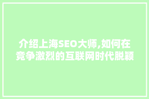 介绍上海SEO大师,如何在竞争激烈的互联网时代脱颖而出