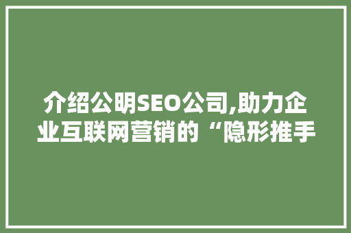 介绍公明SEO公司,助力企业互联网营销的“隐形推手”