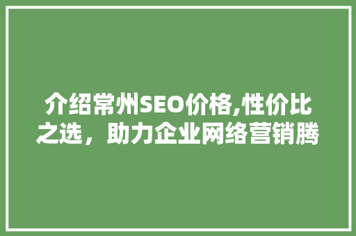 介绍常州SEO价格,性价比之选，助力企业网络营销腾飞