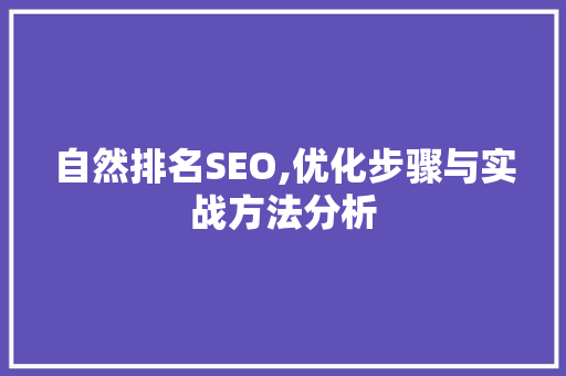 自然排名SEO,优化步骤与实战方法分析 自然排名SEO,优化步骤与实战方法分析