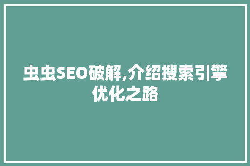 虫虫SEO破解,介绍搜索引擎优化之路