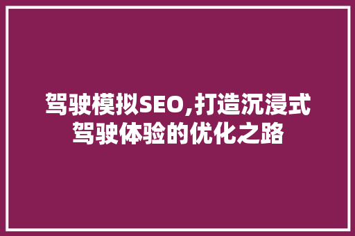 驾驶模拟SEO,打造沉浸式驾驶体验的优化之路