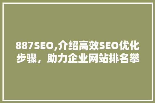 887SEO,介绍高效SEO优化步骤，助力企业网站排名攀升