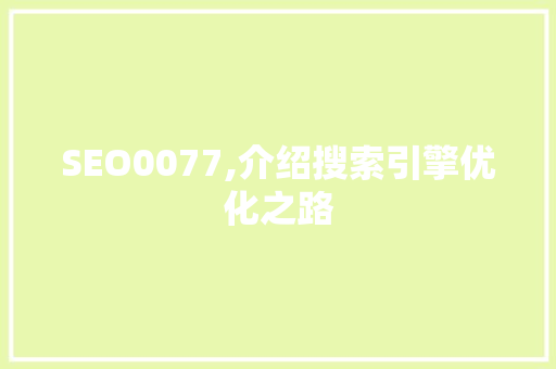 SEO0077,介绍搜索引擎优化之路