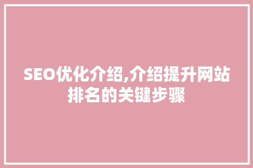 SEO优化介绍,介绍提升网站排名的关键步骤