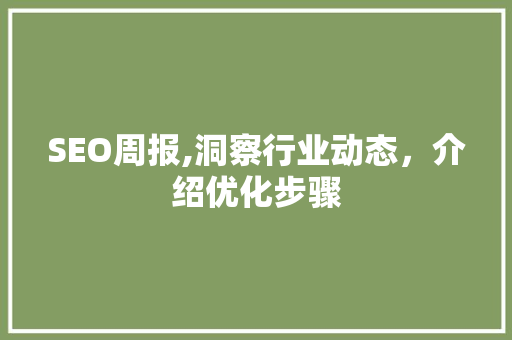 SEO周报,洞察行业动态,介绍优化步骤 SEO周报,洞察行业动态,介绍优化步骤