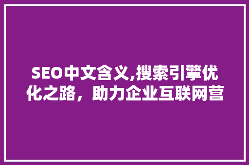 SEO中文含义,搜索引擎优化之路，助力企业互联网营销